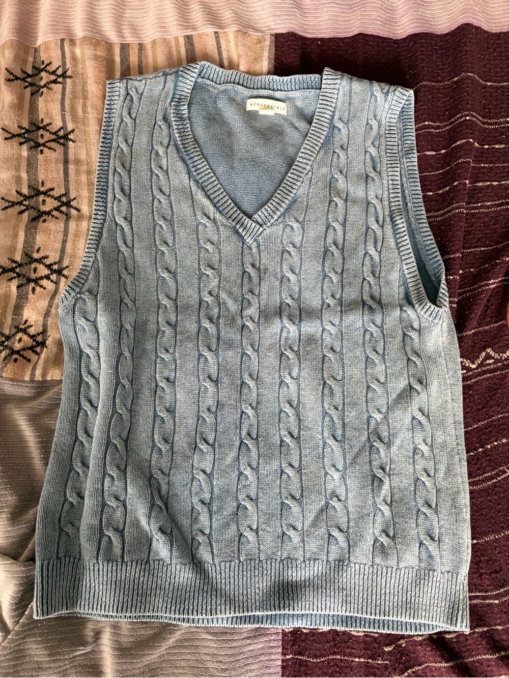 Aeropostale Light Blue Cable Knit V-Neck Sweater Vest